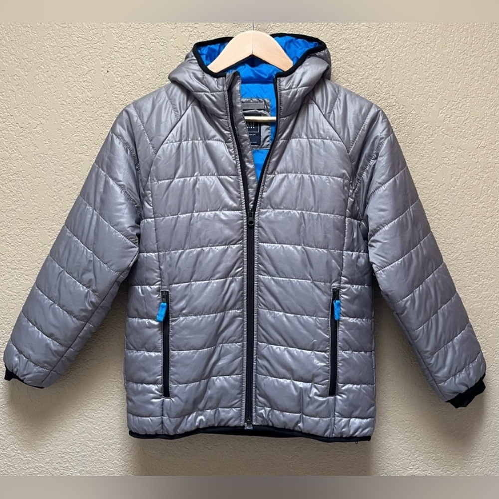 Gap Kids Primaloft Lightweight Puffer Jacket Boy Size Large Gray /Blue Color